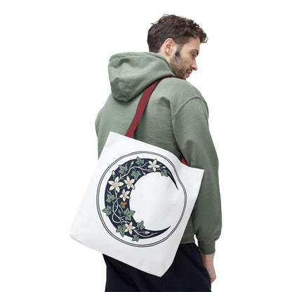 Floral Crescent Moon Tote Bag — Botanical Moon Phase Shopper