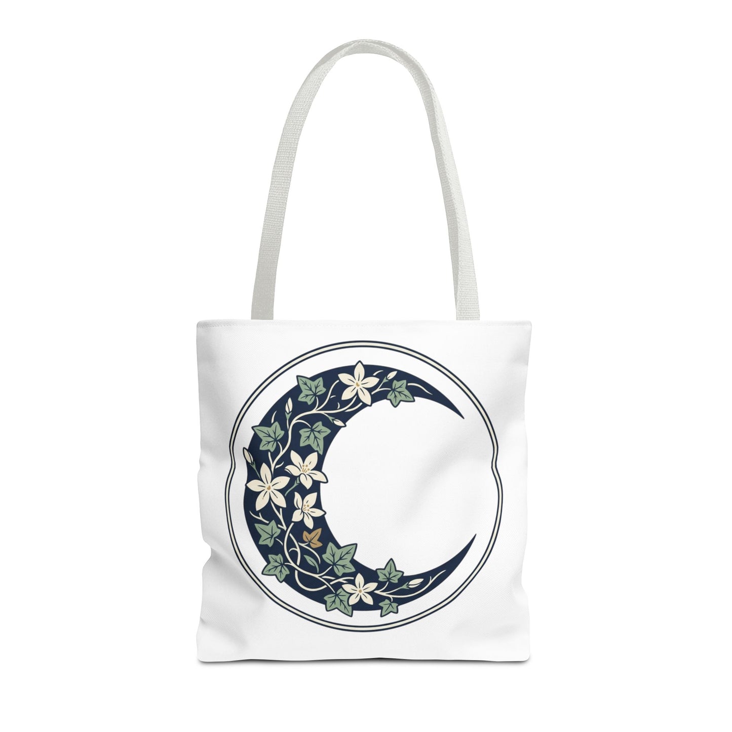 Floral Crescent Moon Tote Bag — Botanical Moon Phase Shopper