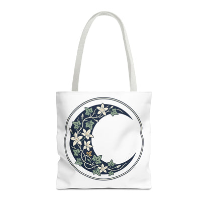 Floral Crescent Moon Tote Bag — Botanical Moon Phase Shopper