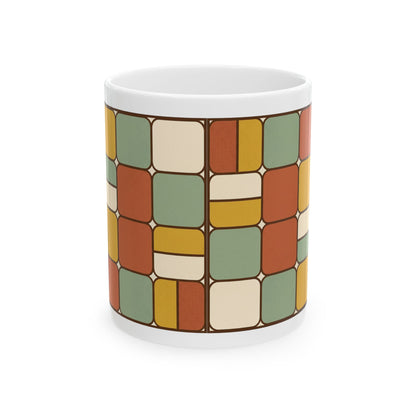 Retro Geometric Pattern Ceramic Mug – Mid Century Color Block Coffee Cup (11oz & 15oz)