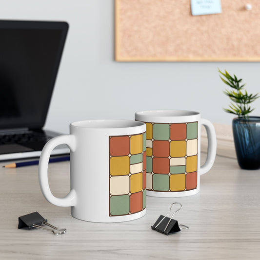 Retro Geometric Pattern Ceramic Mug – Mid Century Color Block Coffee Cup (11oz & 15oz)