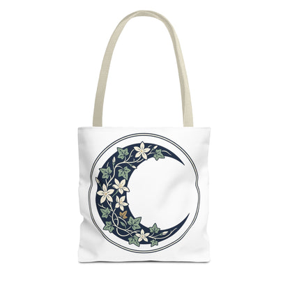 Floral Crescent Moon Tote Bag — Botanical Moon Phase Shopper