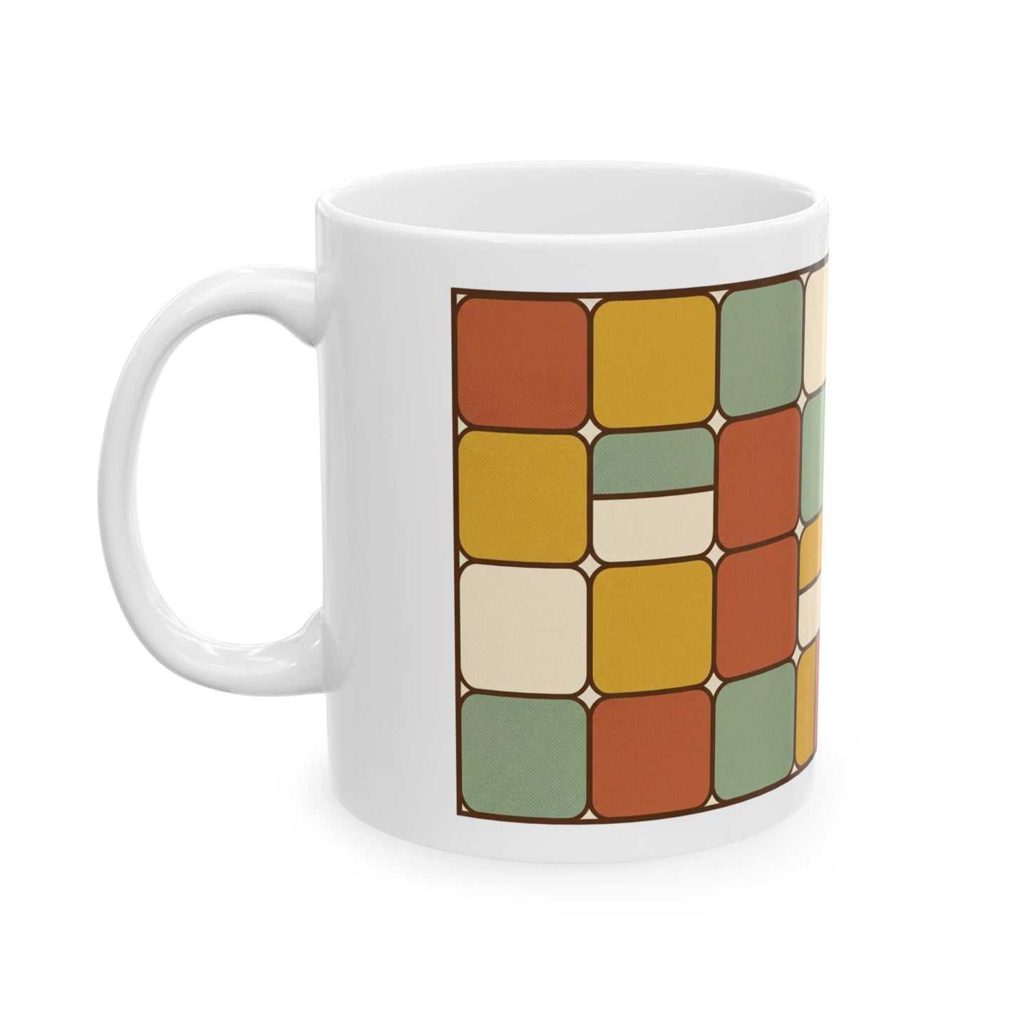 Retro Geometric Pattern Ceramic Mug – Mid Century Color Block Coffee Cup (11oz & 15oz)
