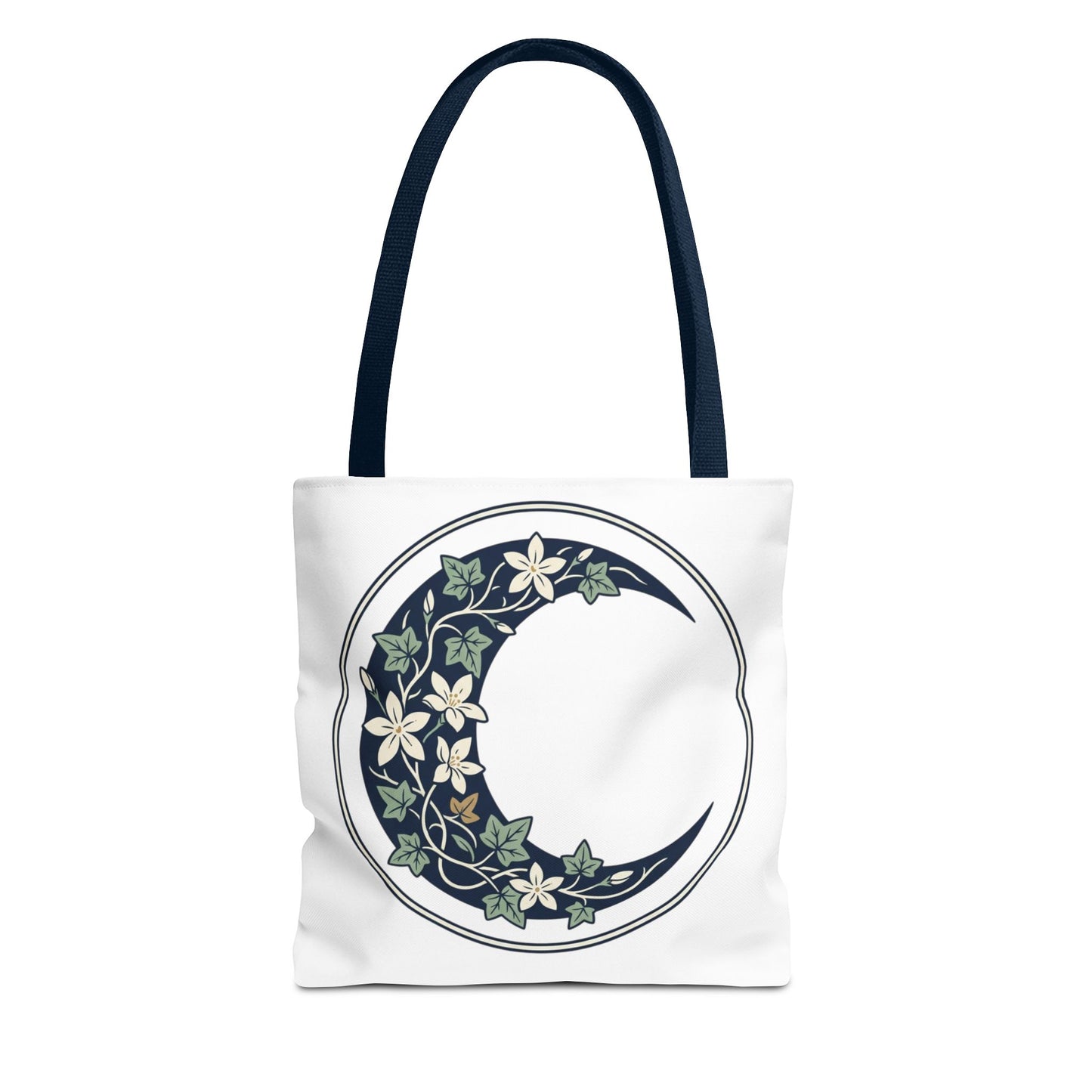 Floral Crescent Moon Tote Bag — Botanical Moon Phase Shopper