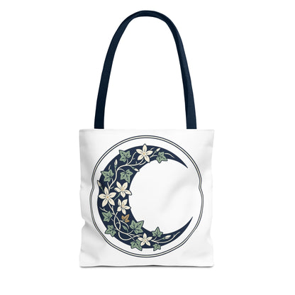 Floral Crescent Moon Tote Bag — Botanical Moon Phase Shopper