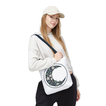 Floral Crescent Moon Tote Bag — Botanical Moon Phase Shopper