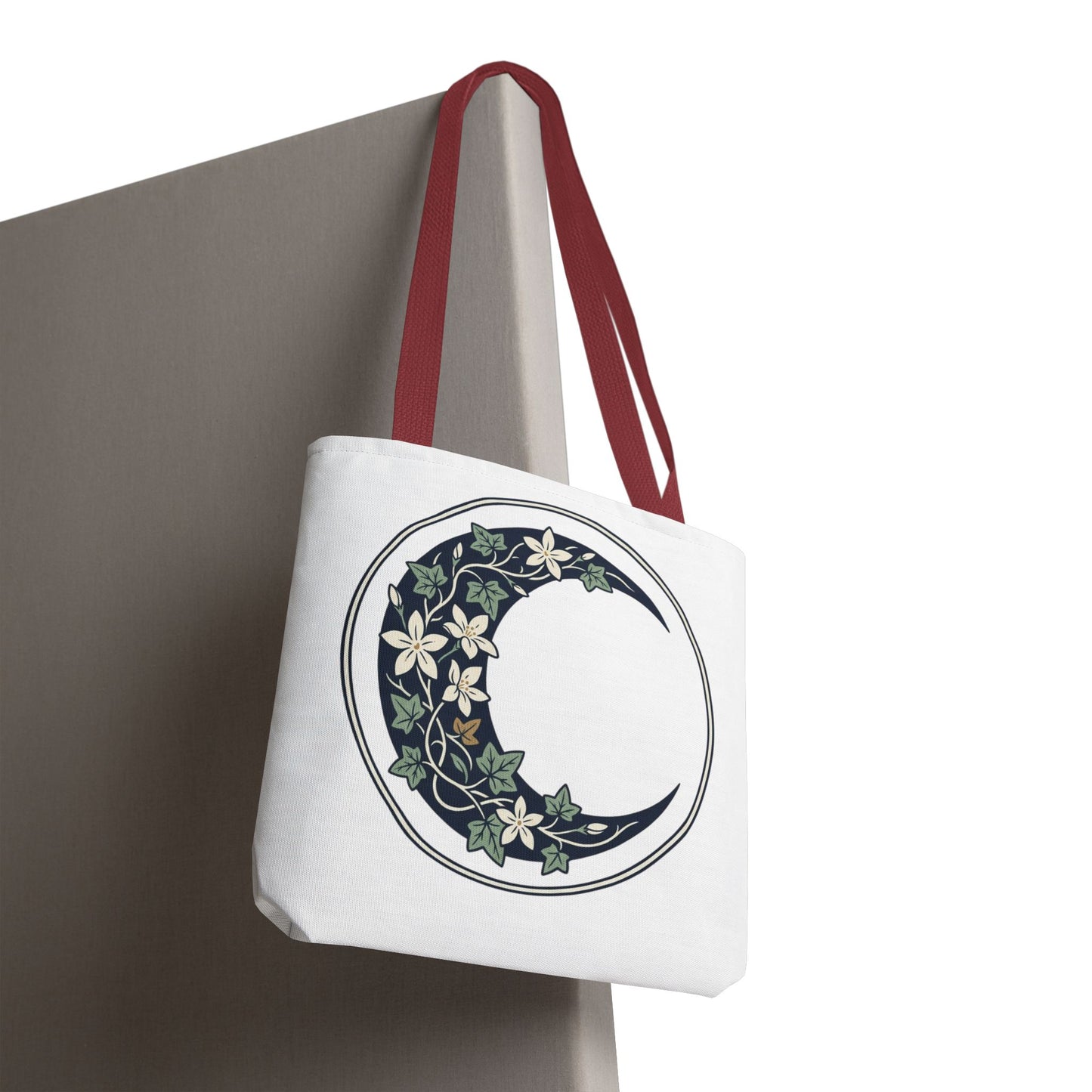 Floral Crescent Moon Tote Bag — Botanical Moon Phase Shopper