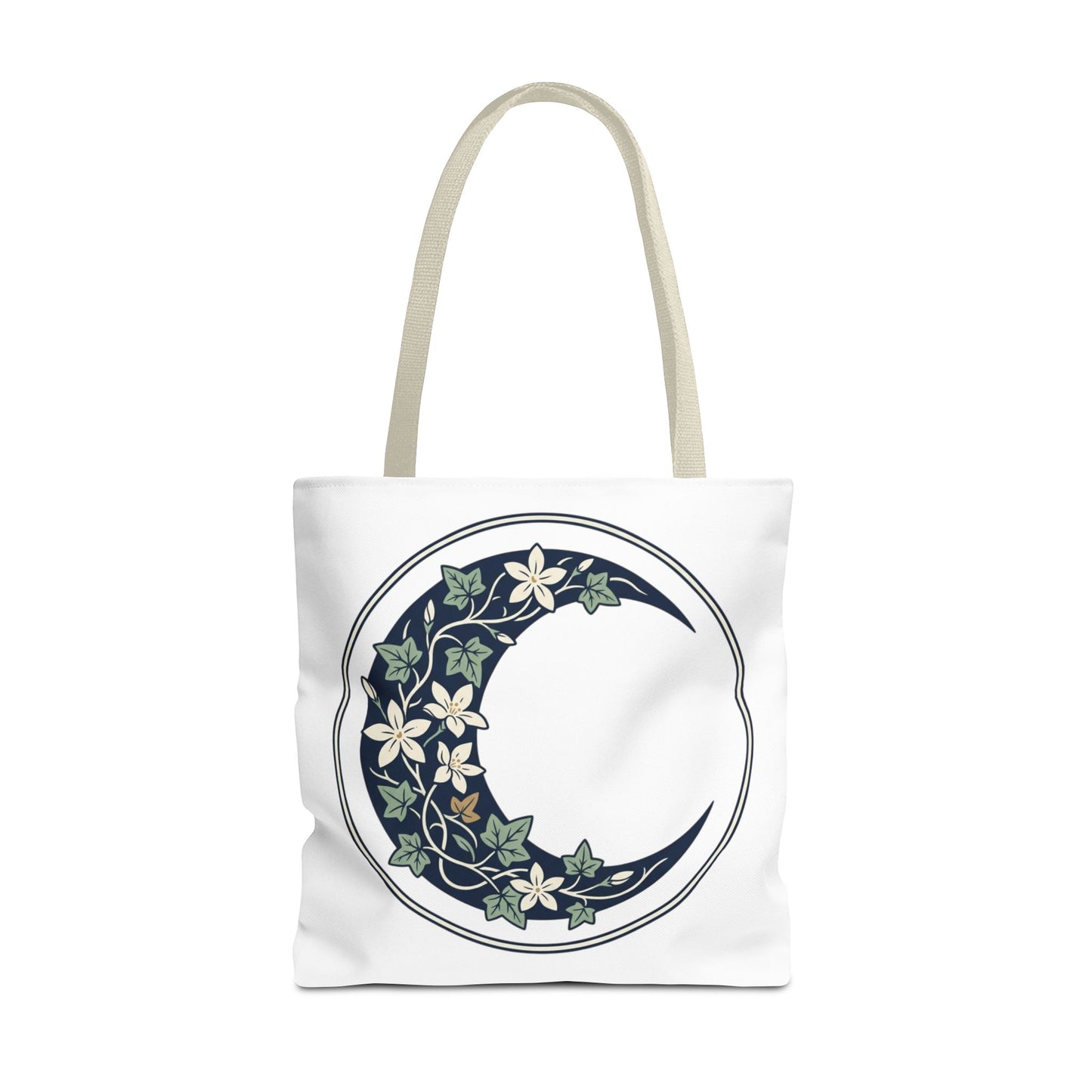 Floral Crescent Moon Tote Bag — Botanical Moon Phase Shopper