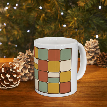 Retro Geometric Pattern Ceramic Mug – Mid Century Color Block Coffee Cup (11oz & 15oz)