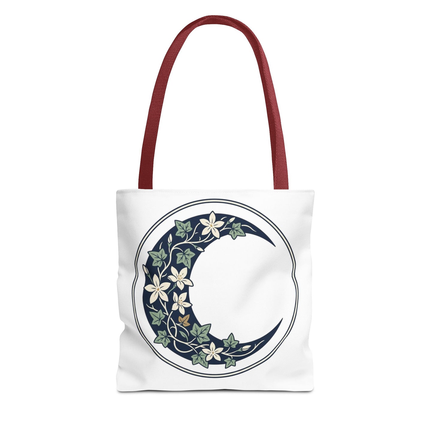 Floral Crescent Moon Tote Bag — Botanical Moon Phase Shopper