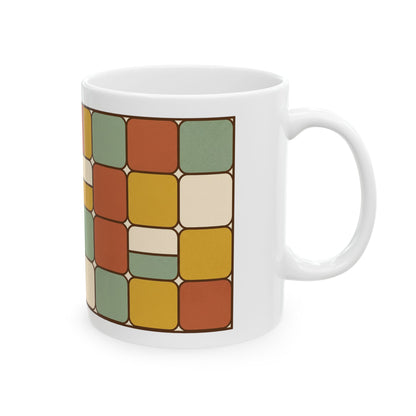 Retro Geometric Pattern Ceramic Mug – Mid Century Color Block Coffee Cup (11oz & 15oz)