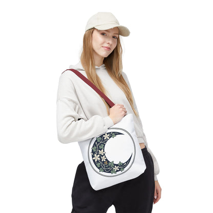 Floral Crescent Moon Tote Bag — Botanical Moon Phase Shopper