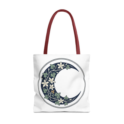 Floral Crescent Moon Tote Bag — Botanical Moon Phase Shopper