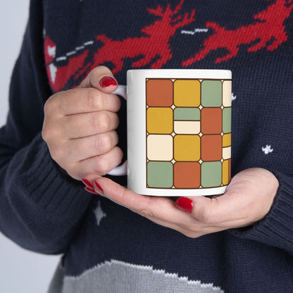 Retro Geometric Pattern Ceramic Mug – Mid Century Color Block Coffee Cup (11oz & 15oz)