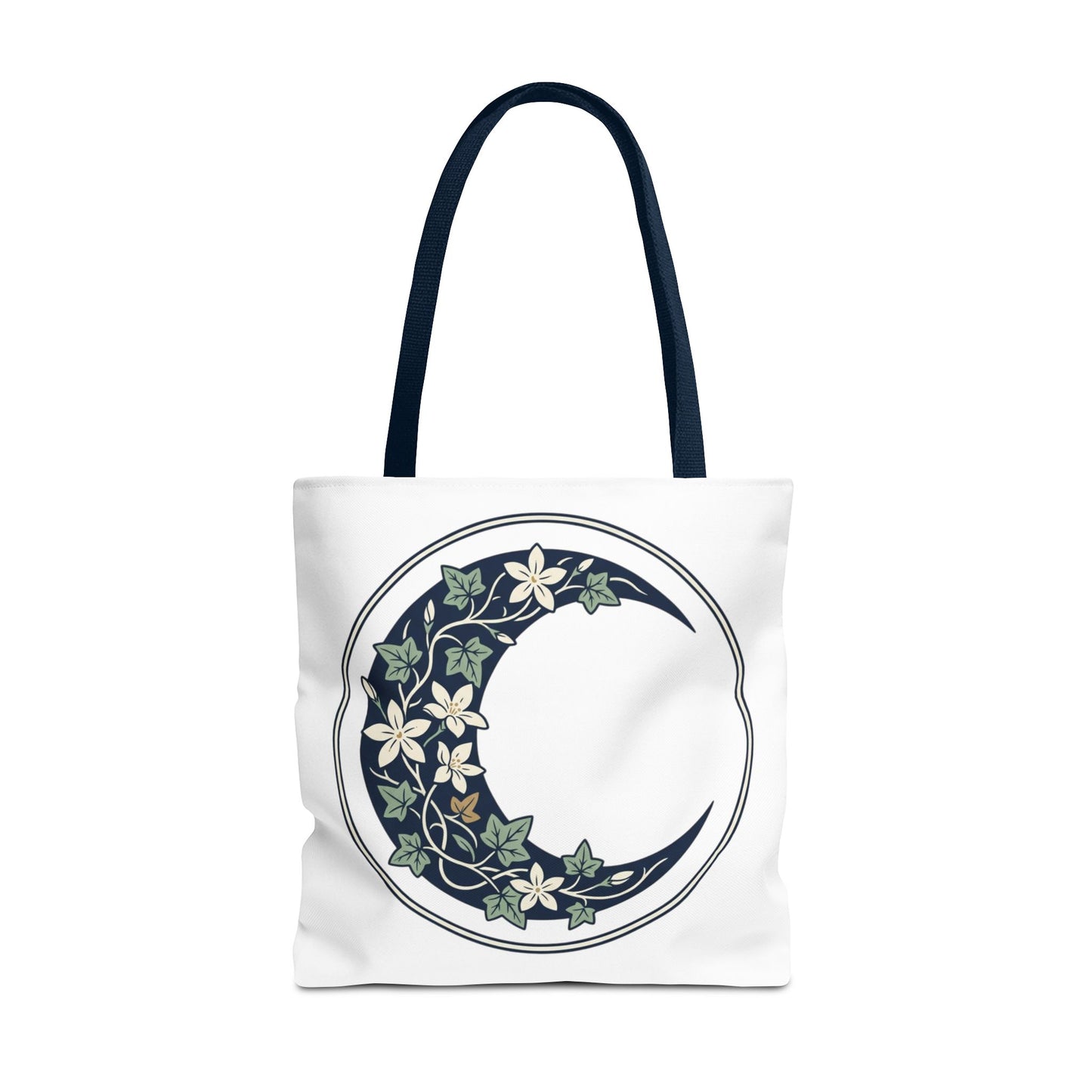 Floral Crescent Moon Tote Bag — Botanical Moon Phase Shopper