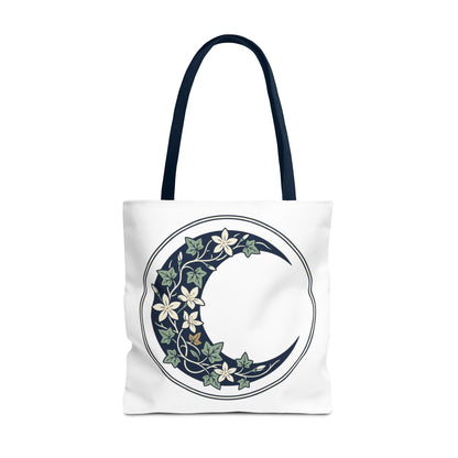 Floral Crescent Moon Tote Bag — Botanical Moon Phase Shopper