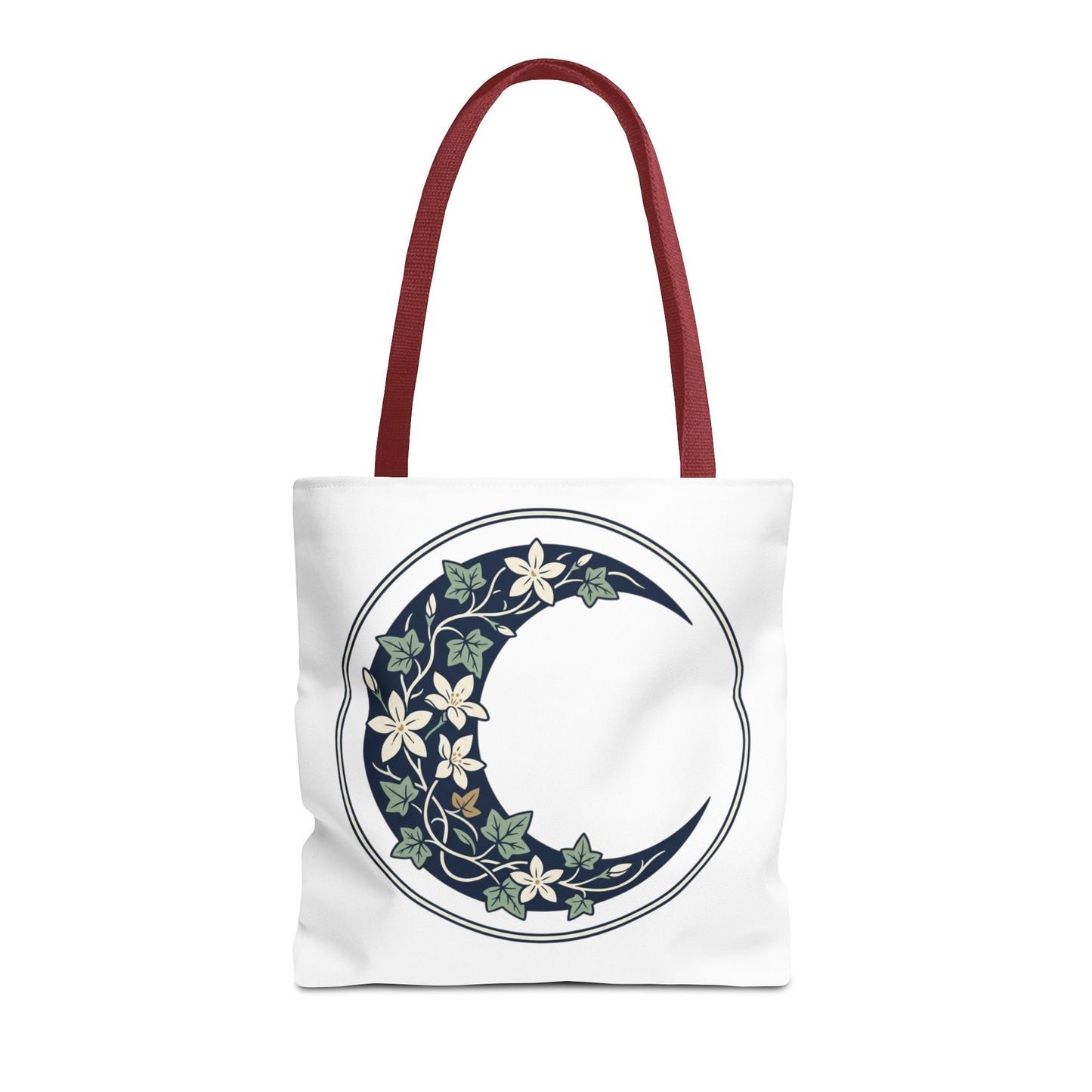 Floral Crescent Moon Tote Bag — Botanical Moon Phase Shopper