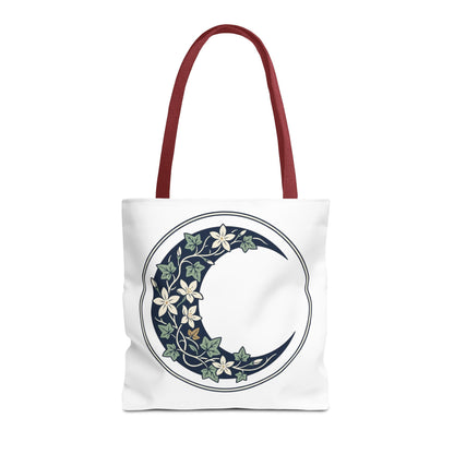 Floral Crescent Moon Tote Bag — Botanical Moon Phase Shopper